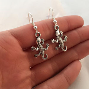 Silver Texture Back Lizard Dangle Earrings Hypoallergenic Hooks Gorgeous Gift